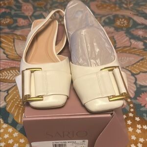 Women's Cream Flats with Gold Accent